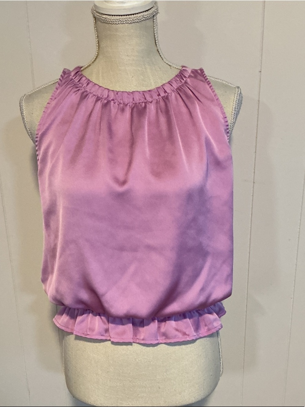 Ann Taylor Lavender Satin Halter with Ruffle Hem